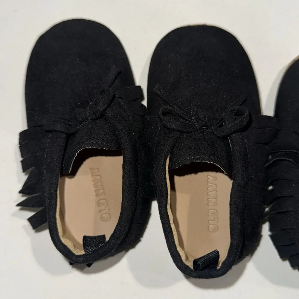 Two Pair Girls Toddler Baby Old Navy Slip On Moccasins Black NWOT 12-18M 18-24M